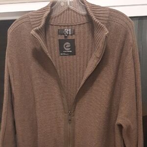 SIMON'S LE31🤎MOSS GREEN/BROWN Zip-Up Sweater 100%COTTON Size XXL